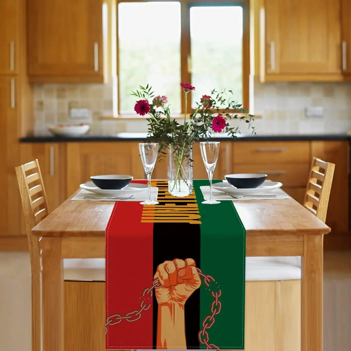 Linen Juneteenth Table Runner Black Pride African
