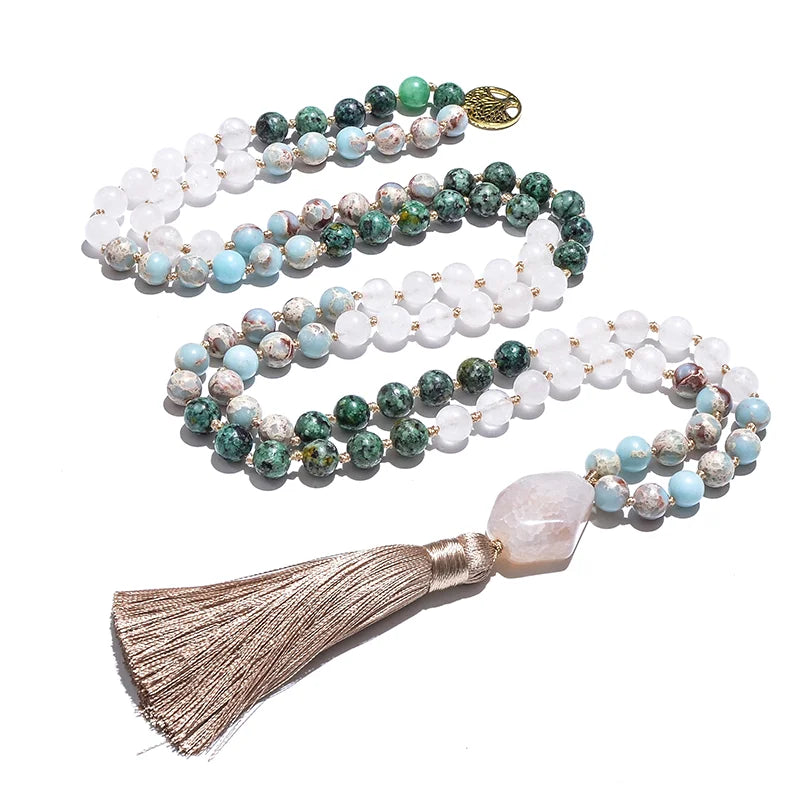 8mm White Stone African Turquoise Necklace – Meditation Yoga Jewelry – The Party Days | The Party Days
