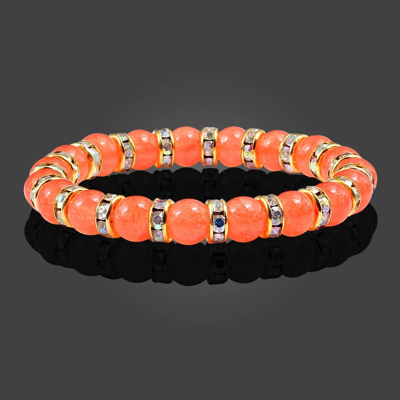 Orange Natural Stone & Rhinestone Bracelet – Yoga Prayer Jewelry – The Party Days | The Party Days