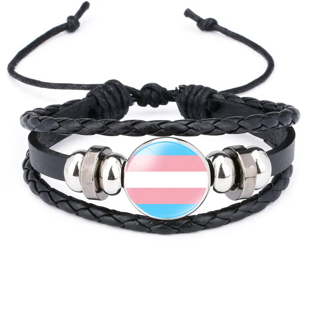 Rainbow Pride Leather Charm Bracelet – LGBT Glass Cabochon Bangle | The Party Days | The Party Days