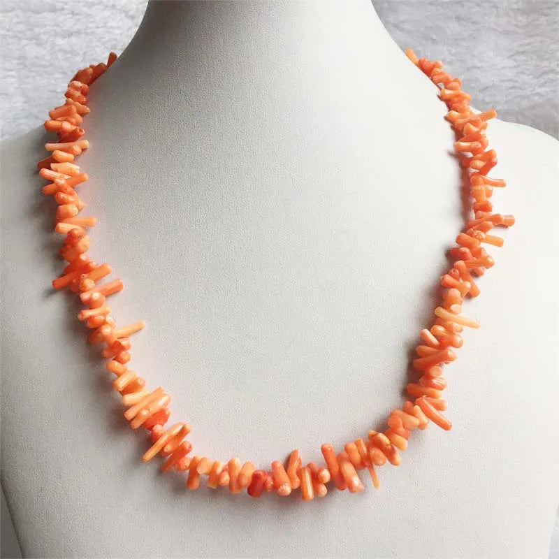 Natural Orange Coral Branch Necklace – Freeform Vintage Beaded Chain – The Party Days | The Party Days