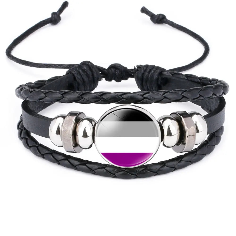 Rainbow Pride Leather Charm Bracelet – LGBT Glass Cabochon Bangle | The Party Days | The Party Days
