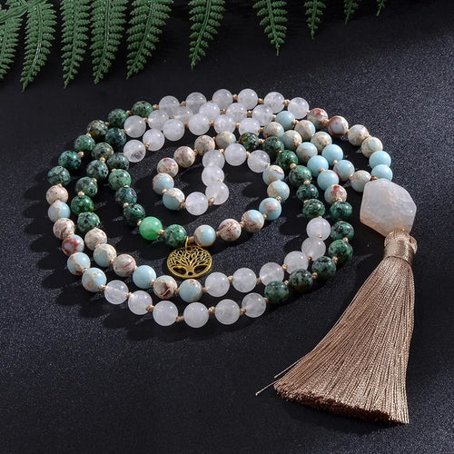 8mm White Stone African Turquoise Necklace – Meditation Yoga Jewelry – The Party Days | The Party Days