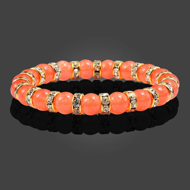 Orange Natural Stone & Rhinestone Bracelet – Yoga Prayer Jewelry – The Party Days | The Party Days