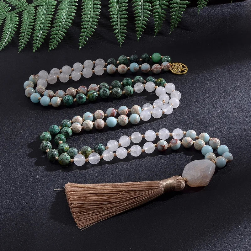 8mm White Stone African Turquoise Necklace – Meditation Yoga Jewelry – The Party Days | The Party Days