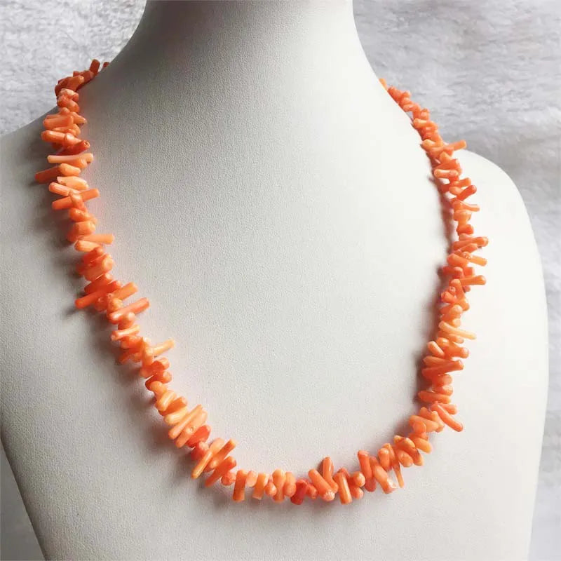 Natural Orange Coral Branch Necklace – Freeform Vintage Beaded Chain – The Party Days | The Party Days