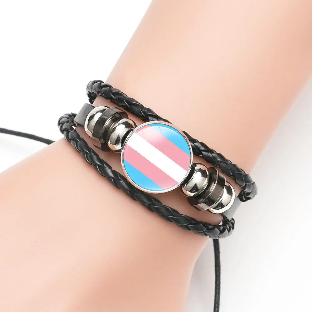 Rainbow Pride Leather Charm Bracelet – LGBT Glass Cabochon Bangle | The Party Days | The Party Days
