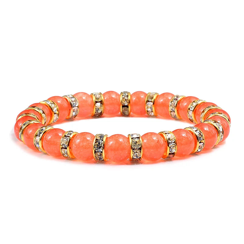 Orange Natural Stone & Rhinestone Bracelet – Yoga Prayer Jewelry – The Party Days | The Party Days