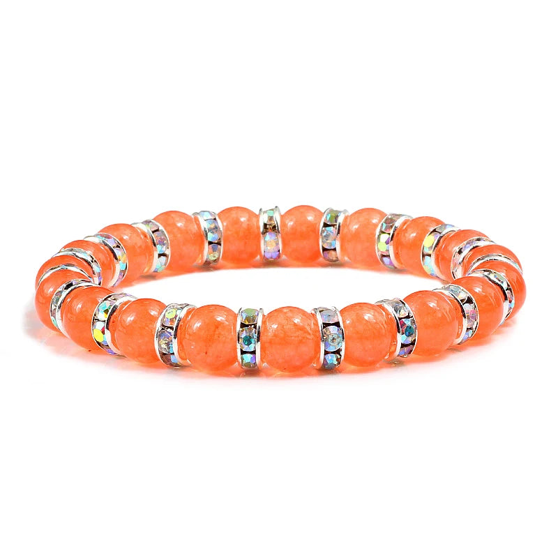 Orange Natural Stone & Rhinestone Bracelet – Yoga Prayer Jewelry – The Party Days | The Party Days