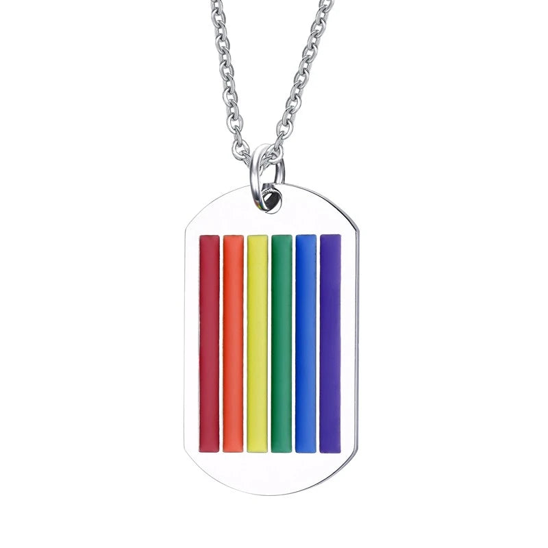 Rainbow Pride Dog Tag Necklace – LGBT Stainless Steel Pendant | The Party Days | The Party Days