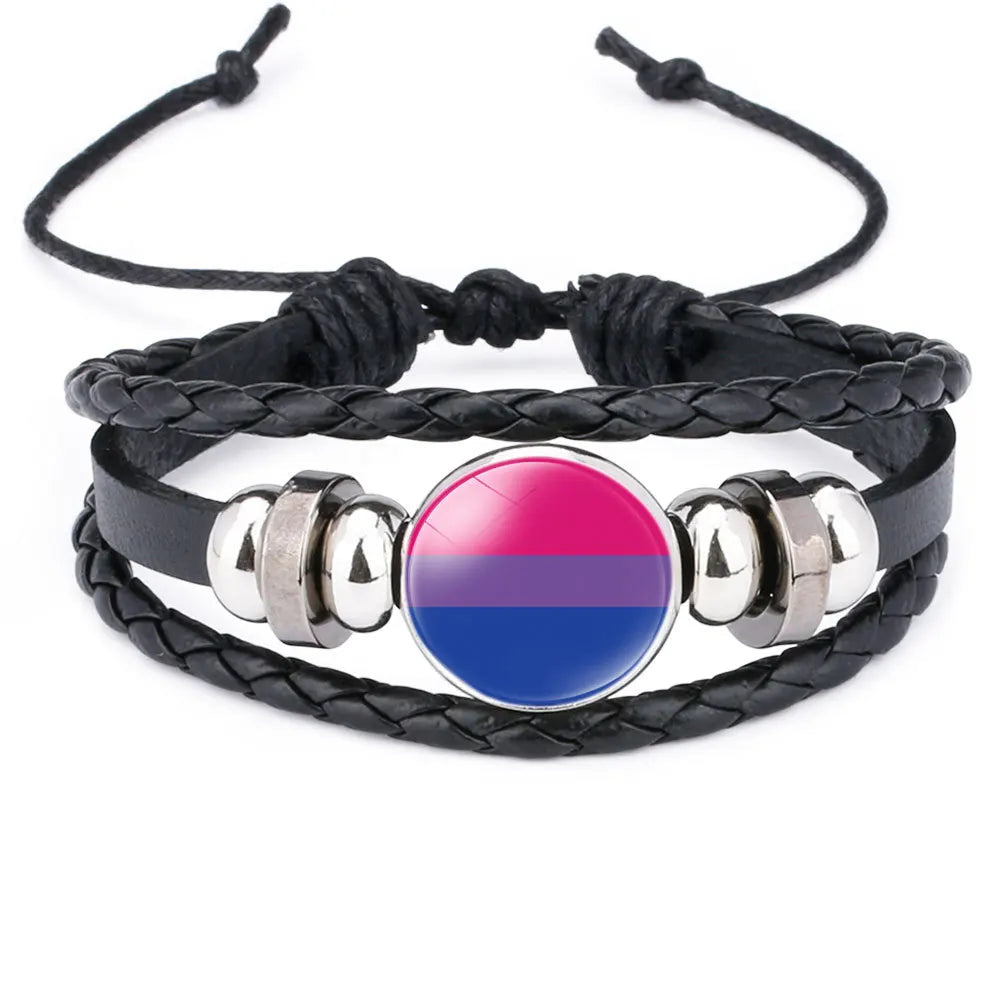 Rainbow Pride Leather Charm Bracelet – LGBT Glass Cabochon Bangle | The Party Days | The Party Days