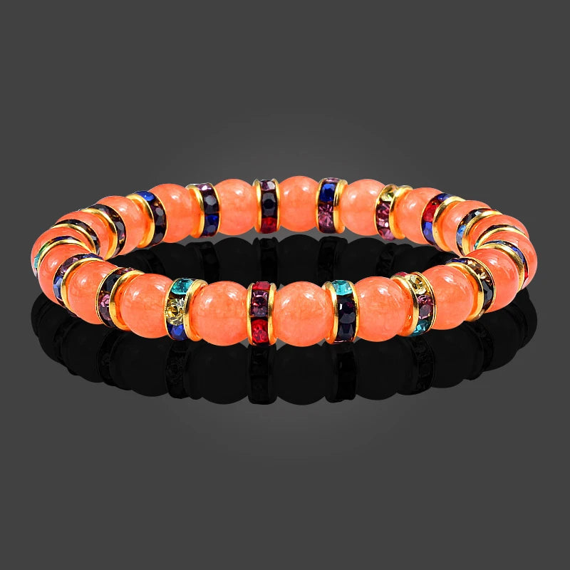 Orange Natural Stone & Rhinestone Bracelet – Yoga Prayer Jewelry – The Party Days | The Party Days