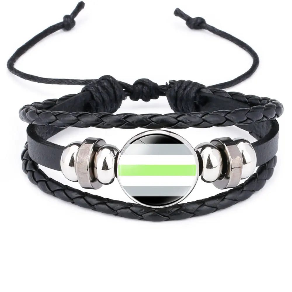 Rainbow Pride Leather Charm Bracelet – LGBT Glass Cabochon Bangle | The Party Days | The Party Days