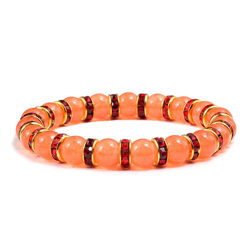 Orange Natural Stone & Rhinestone Bracelet – Yoga Prayer Jewelry – The Party Days | The Party Days