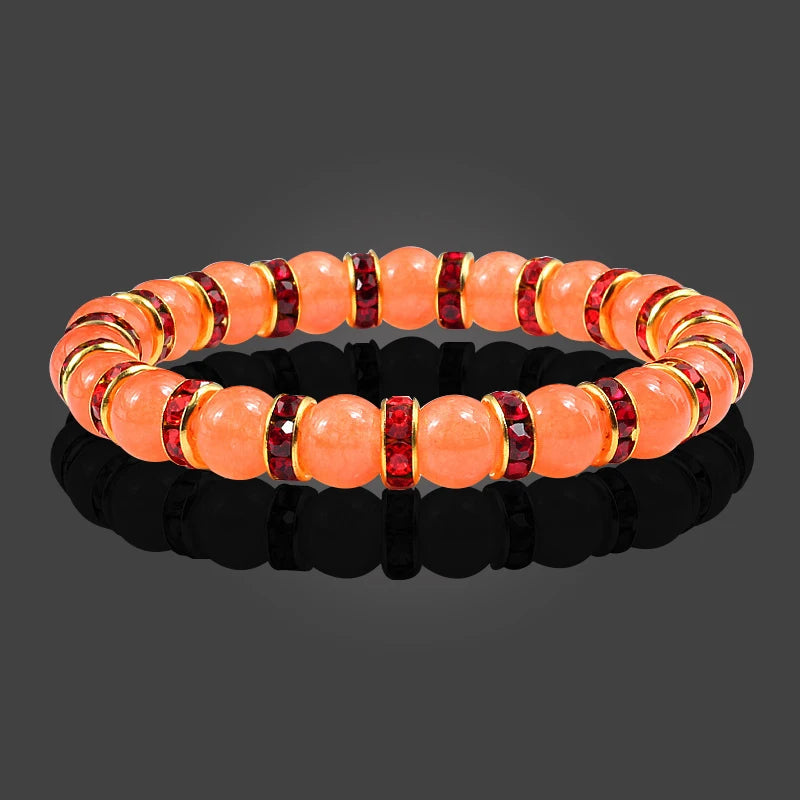 Orange Natural Stone & Rhinestone Bracelet – Yoga Prayer Jewelry – The Party Days | The Party Days