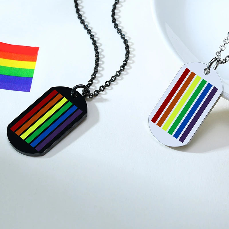 Rainbow Pride Dog Tag Necklace – LGBT Stainless Steel Pendant | The Party Days | The Party Days