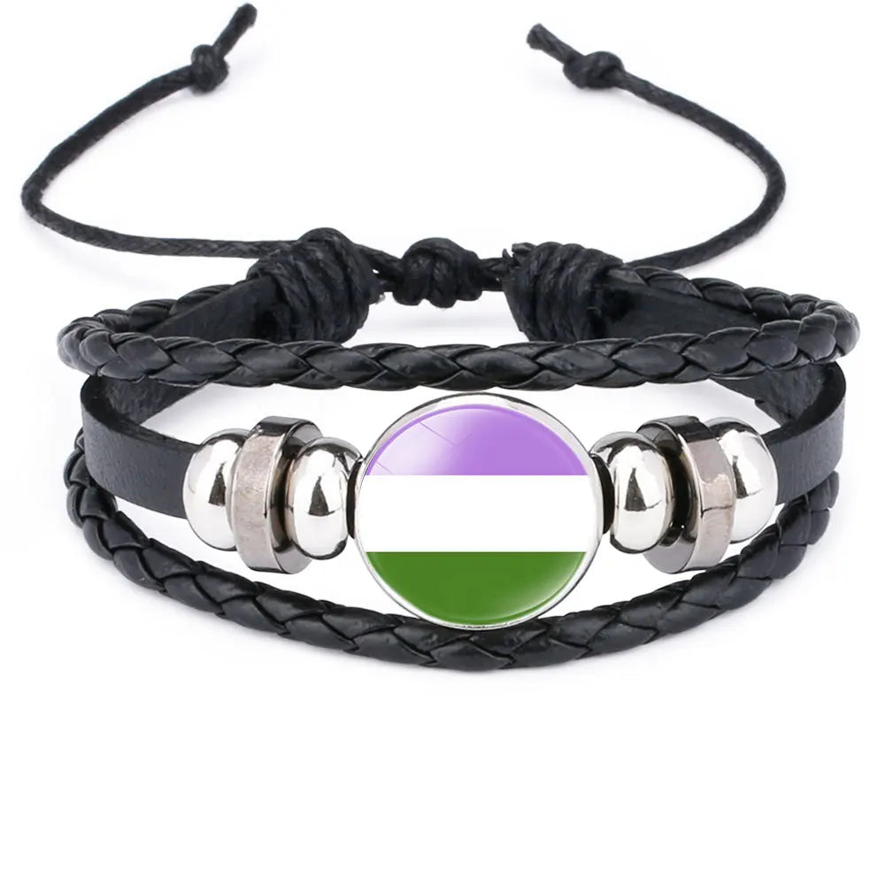 Rainbow Pride Leather Charm Bracelet – LGBT Glass Cabochon Bangle | The Party Days | The Party Days