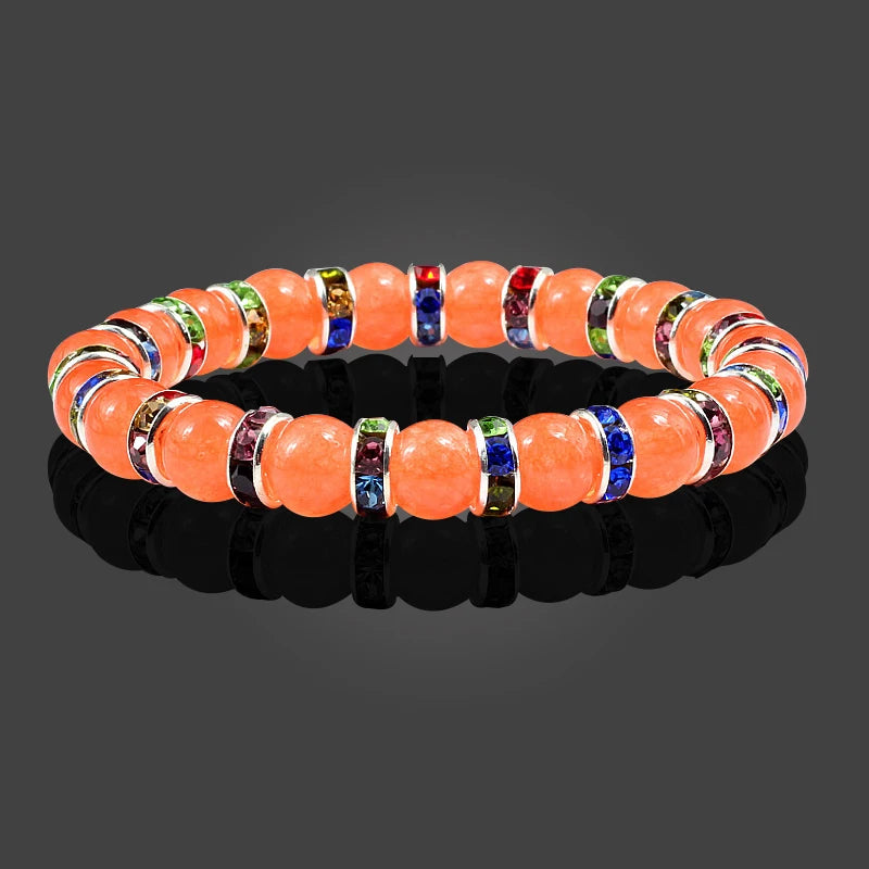 Orange Natural Stone & Rhinestone Bracelet – Yoga Prayer Jewelry – The Party Days | The Party Days