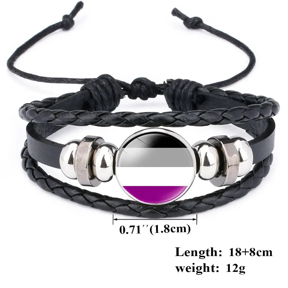 Rainbow Pride Leather Charm Bracelet – LGBT Glass Cabochon Bangle | The Party Days | The Party Days
