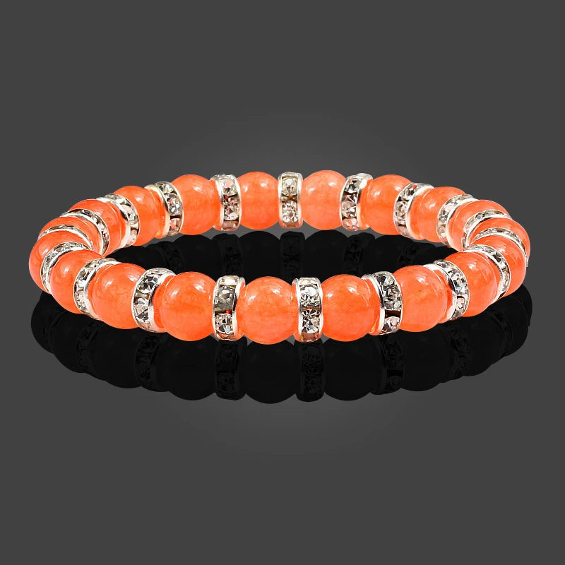 Orange Natural Stone & Rhinestone Bracelet – Yoga Prayer Jewelry – The Party Days | The Party Days