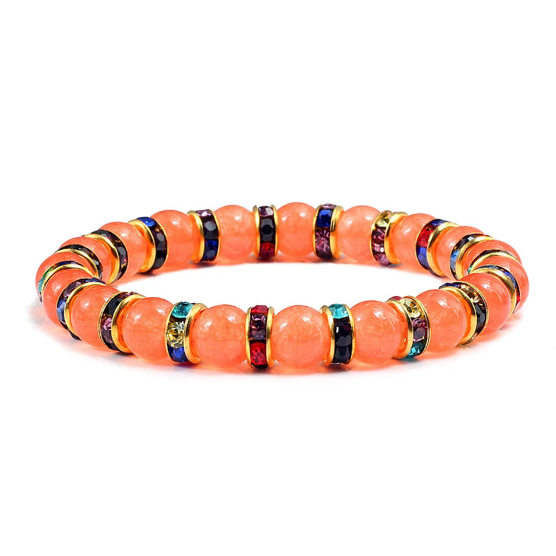 Orange Natural Stone & Rhinestone Bracelet – Yoga Prayer Jewelry – The Party Days | The Party Days