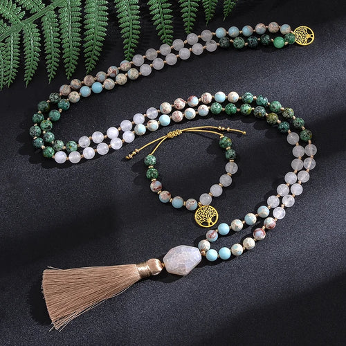 8mm White Stone African Turquoise Necklace – Meditation Yoga Jewelry – The Party Days | The Party Days