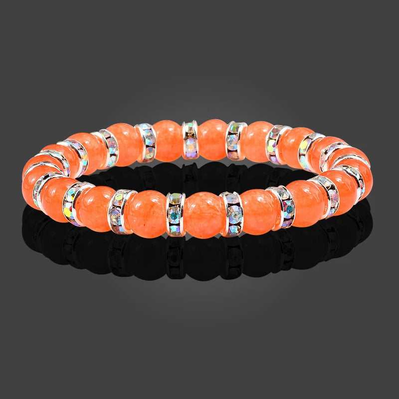 Orange Natural Stone & Rhinestone Bracelet – Yoga Prayer Jewelry – The Party Days | The Party Days