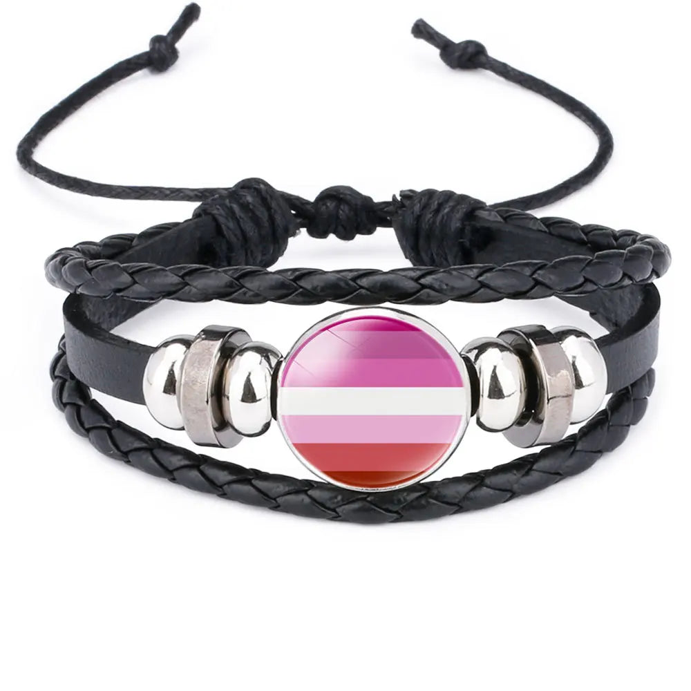 Rainbow Pride Leather Charm Bracelet – LGBT Glass Cabochon Bangle | The Party Days | The Party Days