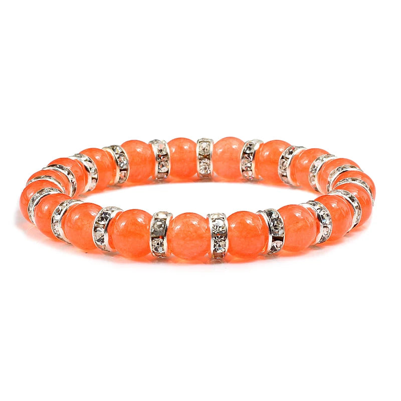 Orange Natural Stone & Rhinestone Bracelet – Yoga Prayer Jewelry – The Party Days | The Party Days