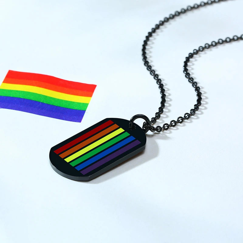 Rainbow Pride Dog Tag Necklace – LGBT Stainless Steel Pendant | The Party Days | The Party Days