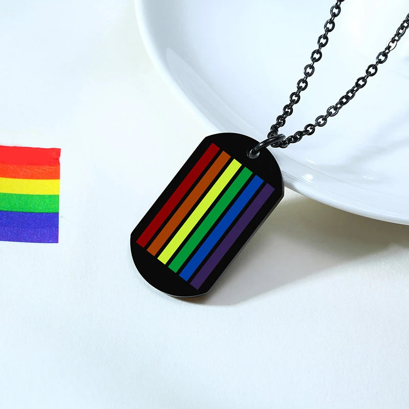 Rainbow Pride Dog Tag Necklace – LGBT Stainless Steel Pendant | The Party Days | The Party Days