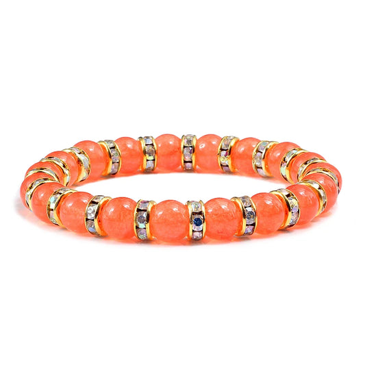 Orange Natural Stone & Rhinestone Bracelet – Yoga Prayer Jewelry – The Party Days