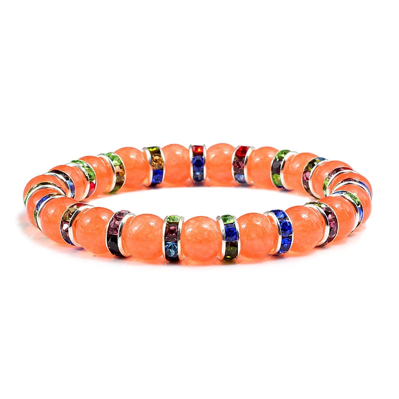 Orange Natural Stone & Rhinestone Bracelet – Yoga Prayer Jewelry – The Party Days | The Party Days