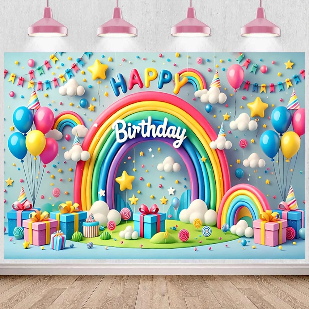Happy Birthday Rainbow Backdrop – Vinyl Photography Background for Parties & Baby Showers – The Party Days | The Party Days