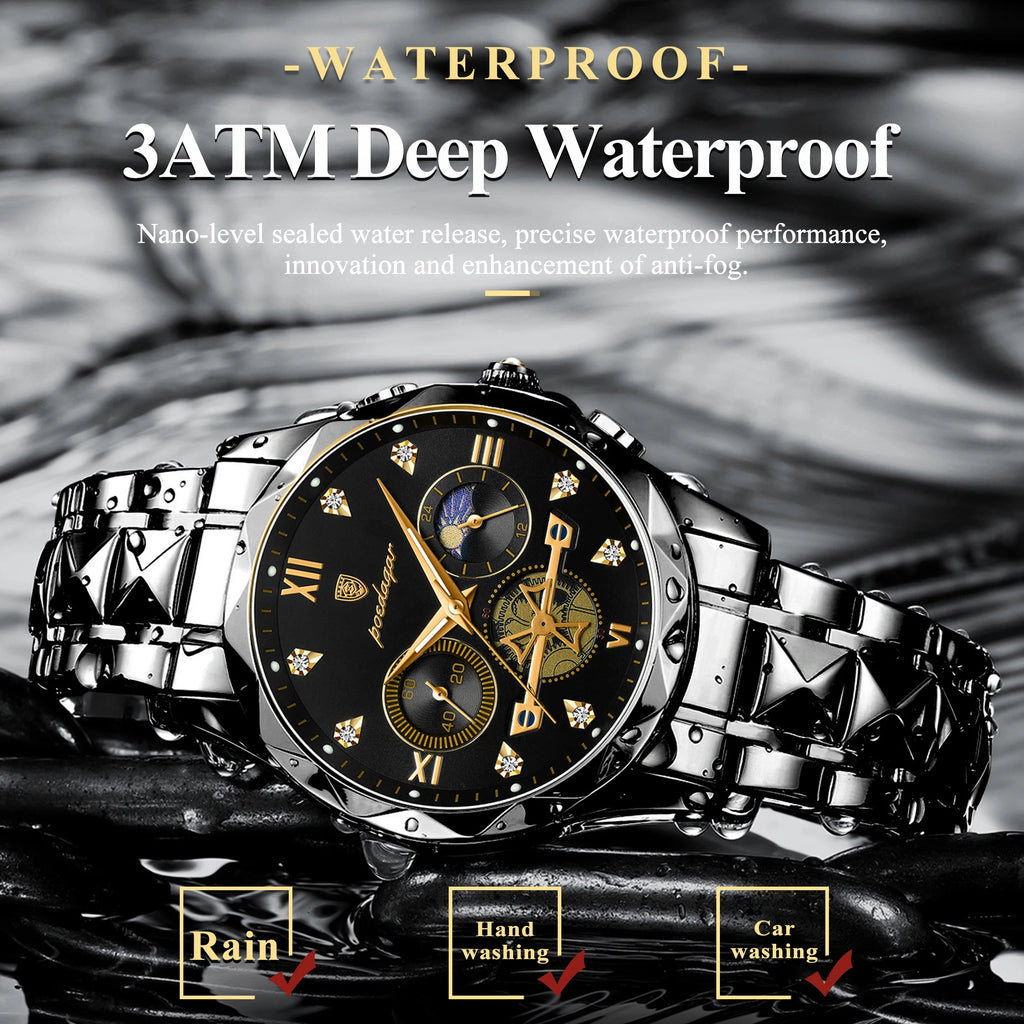 POEDAGAR 996 Men's Business Chronograph Watch – Stainless Steel Luminous | The Party Days | The Party Days