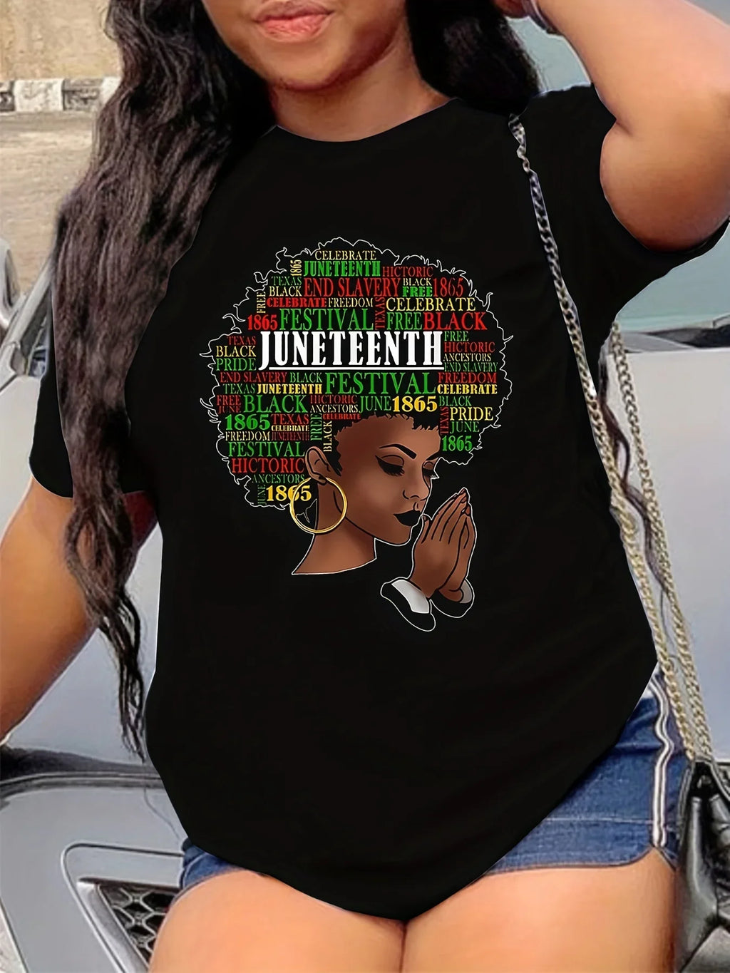 Juneteenth Print T-Shirt for Women – Short Sleeve Crew Neck Summer Top | The Party Days | The Party Days
