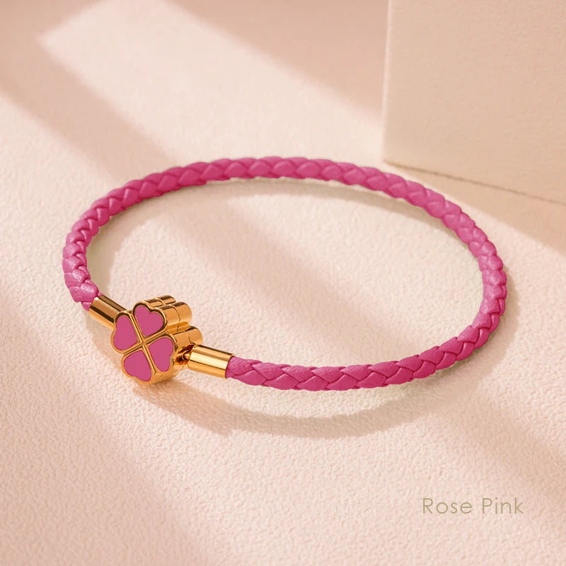 Four-Leaf Clover Lucky Braided Leather Bracelet & Anklet – 9 Colors | The Party Days | The Party Days