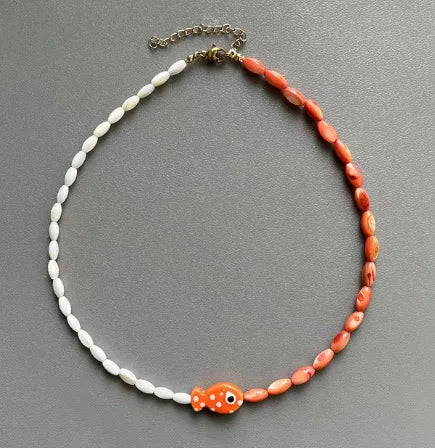 Orange Ceramic Fish & Starfish Necklace – Summer Beach Jewelry – The Party Days | The Party Days
