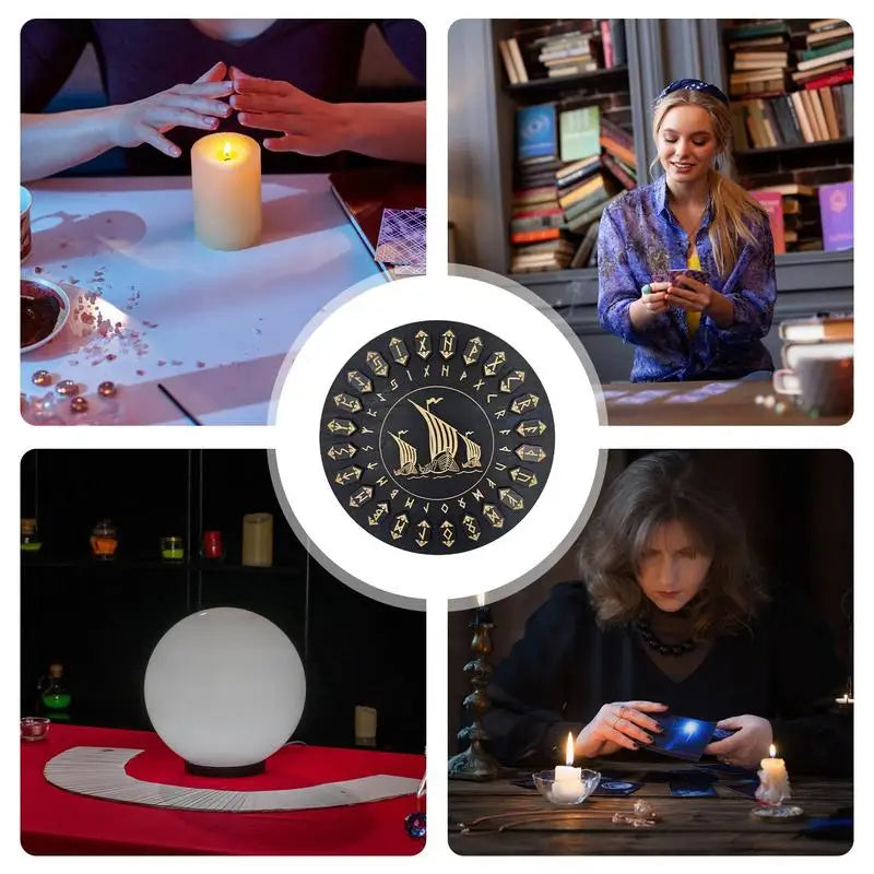 25pcs Wooden Witch Craft Runes With Disk Decorative