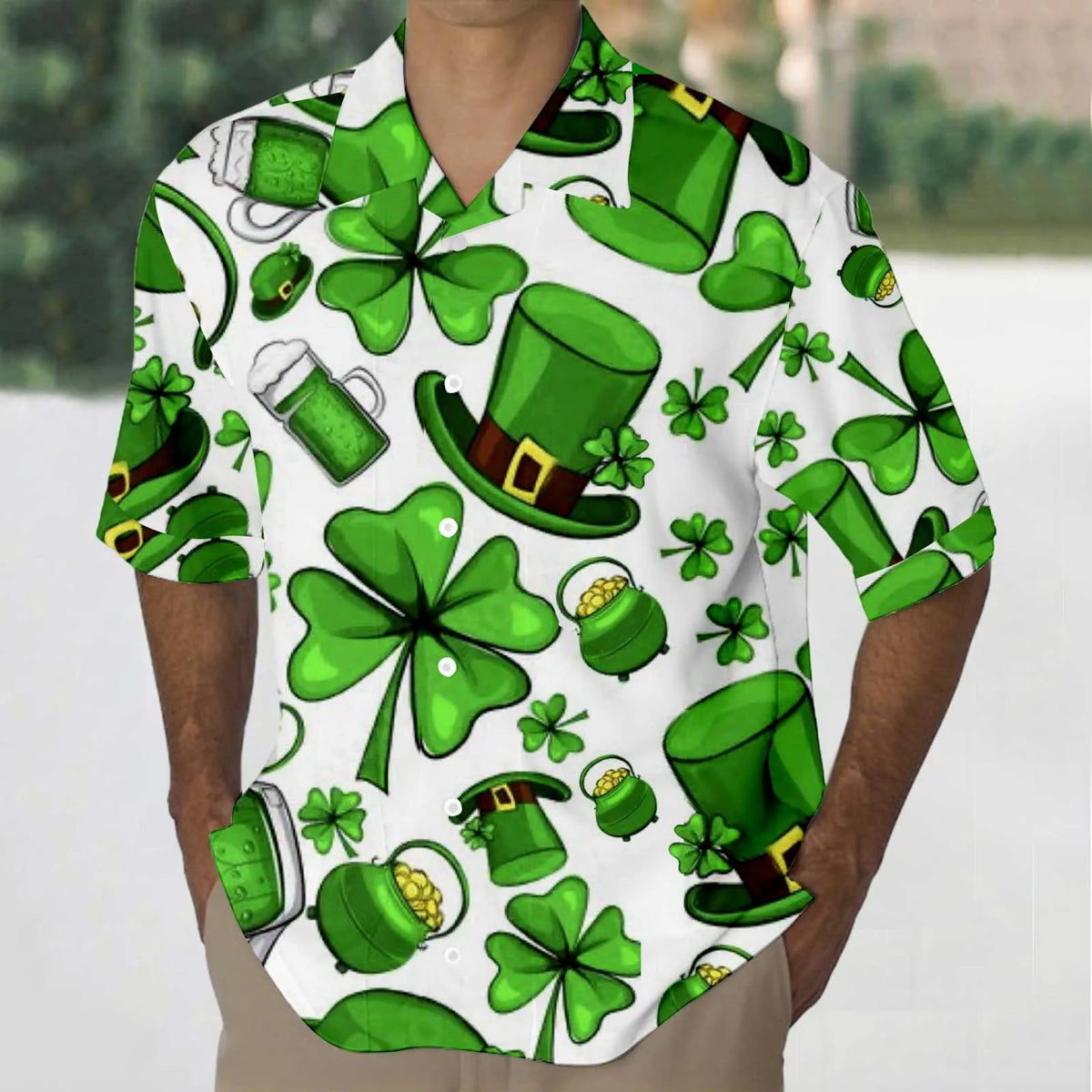 St. Patrick's Day Men's Festive Green Shamrock Shirt – 3D Print Button-Up – The Party Days | The Party Days