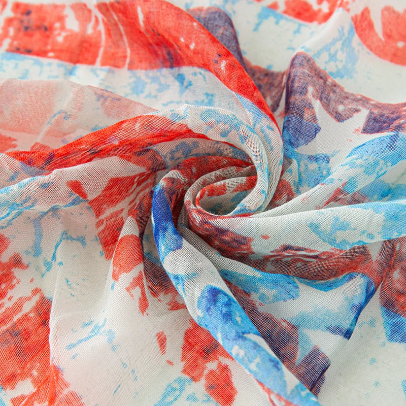 Fashion American Flag Oblong Scarfs Patriotic Stars Print Shawl Voile Soft Wrap Geometric Stripes Scarf | The Party Days | The Party Days
