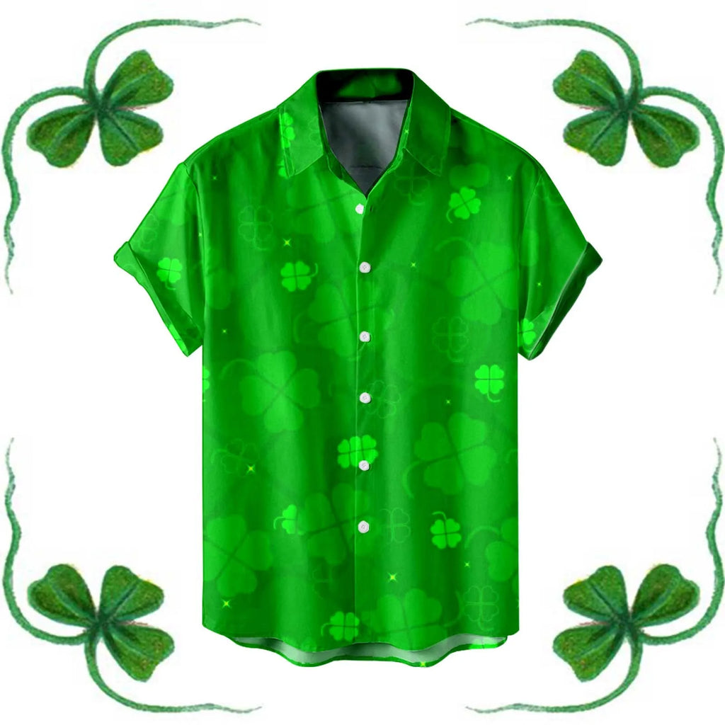 St. Patrick's Day Men's Festive Green Shamrock Shirt – 3D Print Button-Up – The Party Days | The Party Days