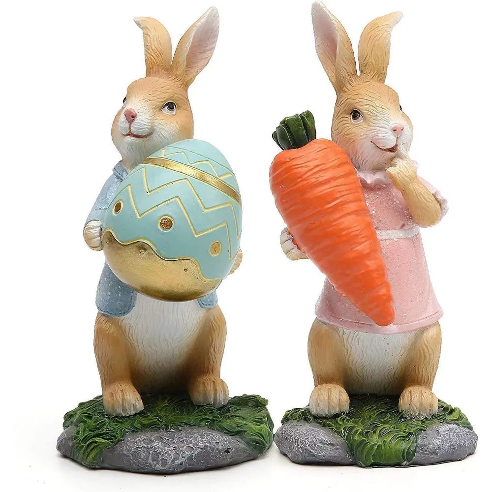Hand-Painted Easter Bunny Figurines – Premium Resin Rabbit Decor with Carrots & Eggs – The Party Days | The Party Days