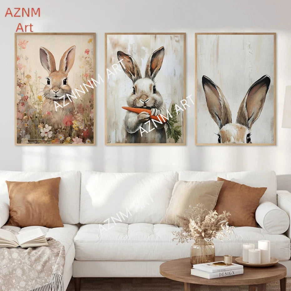 Easter Bunny Canvas Poster – Spring Wall Art with Carrot Bucket – The Party Days | The Party Days