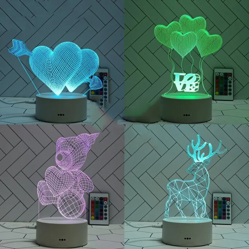 3D Acrylic LED Night Light Lamp USB – Decorative Bedside Light | The Party Days | The Party Days