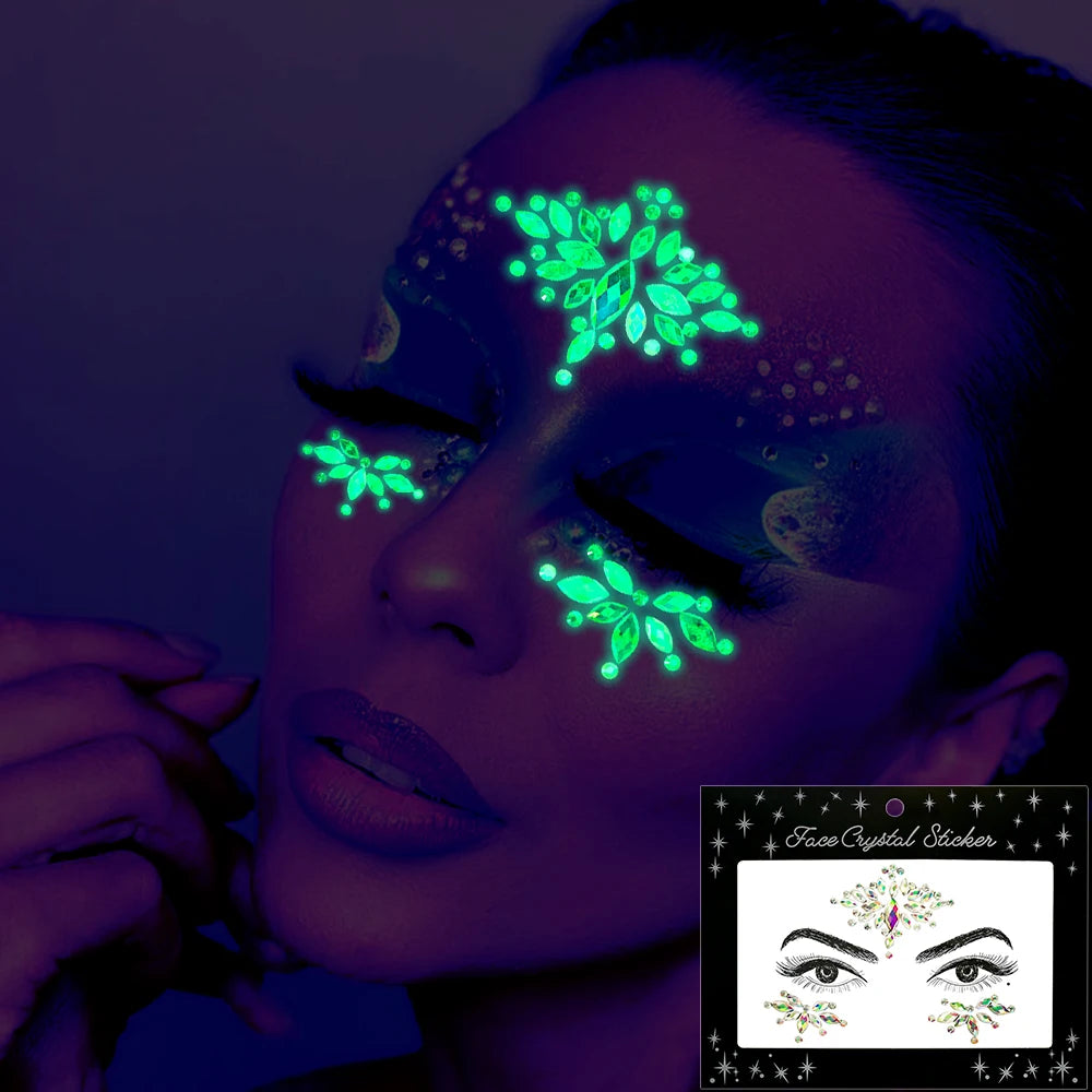 3D Diamond Luminous Face Jewel Stickers – Glitter Rhinestone Temporary Tattoos – The Party Days | The Party Days