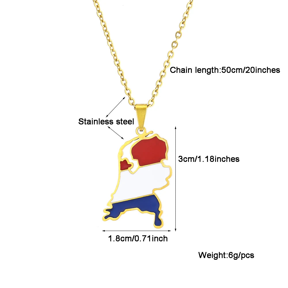 Netherlands Map & Flag Pendant Necklace – Enamel Stainless Steel – The Party Days | The Party Days