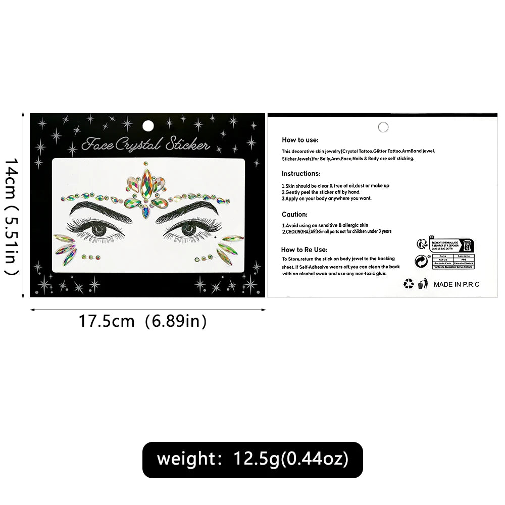 3D Diamond Luminous Face Jewel Stickers – Glitter Rhinestone Temporary Tattoos – The Party Days | The Party Days