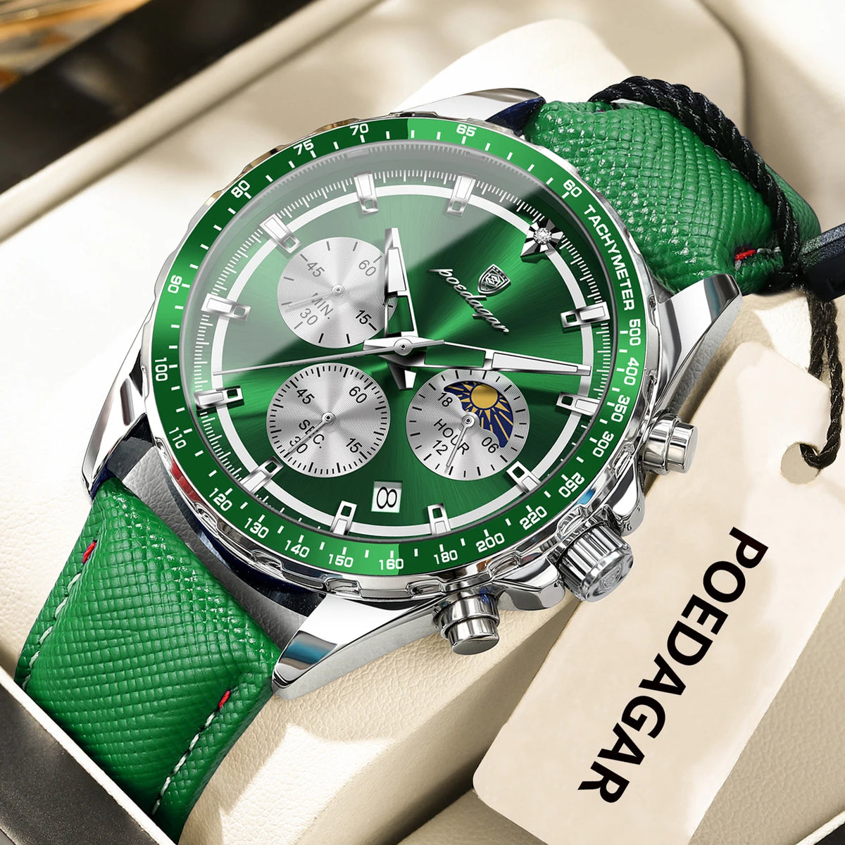 POEDAGAR 879-L Men's Quartz Chronograph Watch – Luminous Leather Strap | The Party Days | The Party Days
