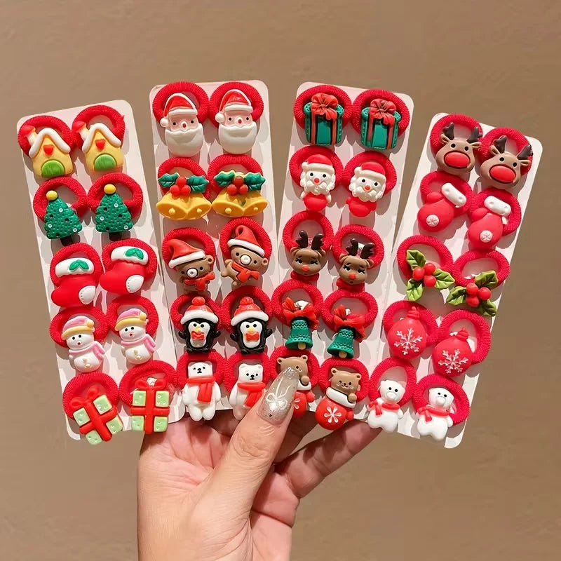 Christmas Hair Ties for Girls – Set of 10 Santa & Reindeer Designs – The Party Days | The Party Days